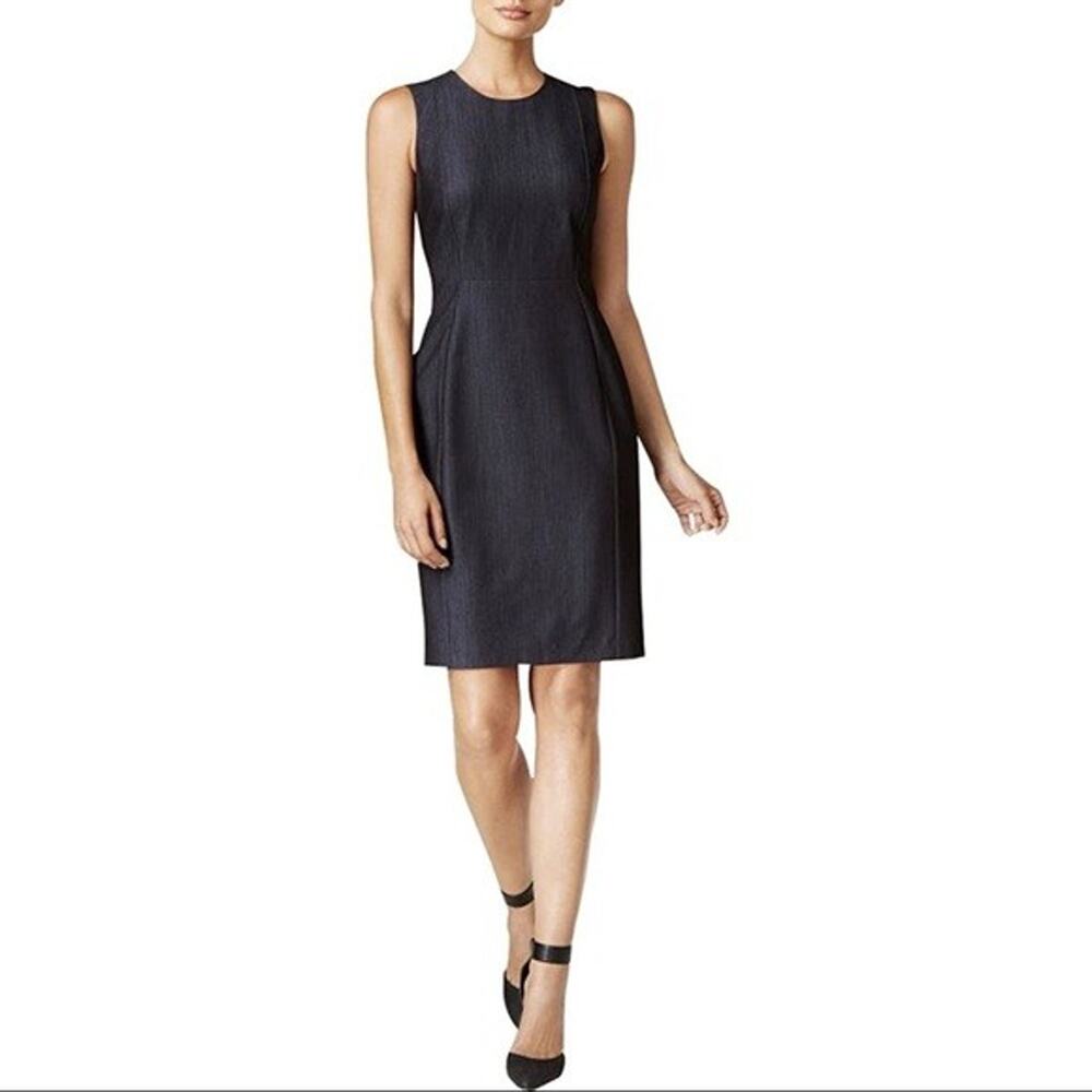 Calvin Klein Womens Sheath Dress Navy Blue Sleeveless Zipper Back NWT Size 8